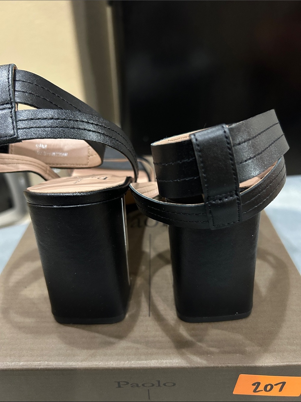 Paolo Black Square-Toe Ankle Strap Block Heel Sandals - Picture 2 of 6